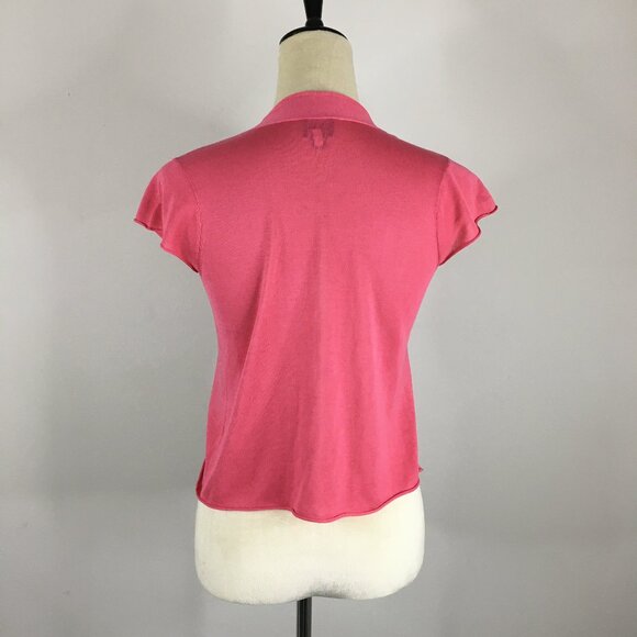 EILEEN FISHER Dark Pink Silk Blend Knit Short Sleeve Tie Front Hem Sweater Top - Picture 7 of 7